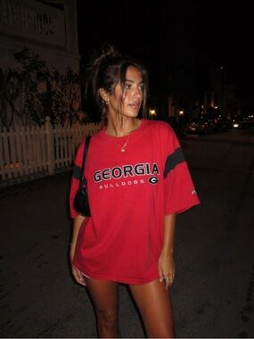 Vintage Georgia Bulldogs Tee Red Embroidered Logo Oversized 2XL Y2K 100% Cotton